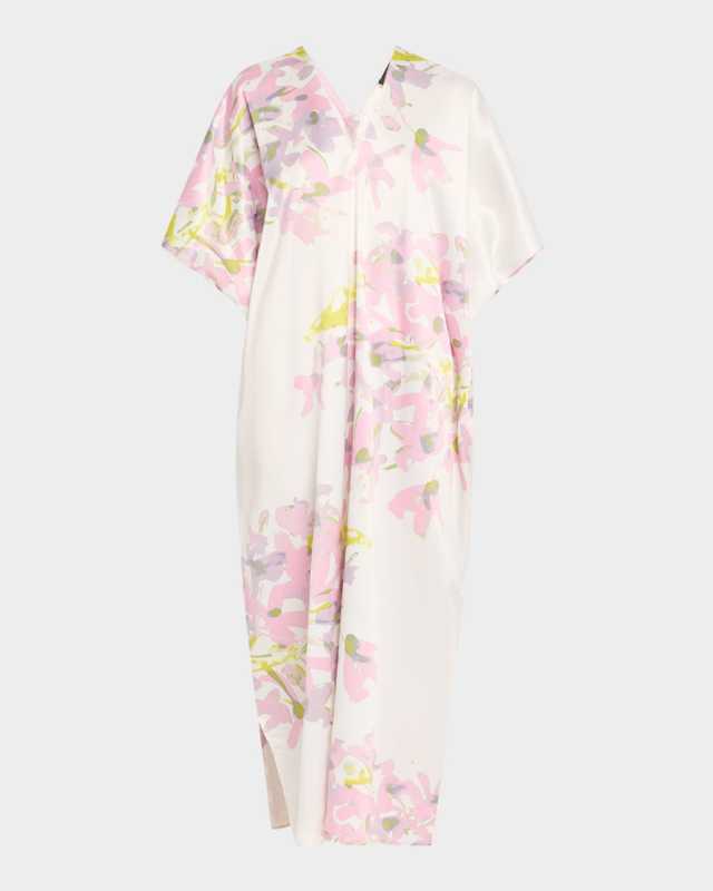 Sumi-E Floral-Print Charmeuse Midi Caftan